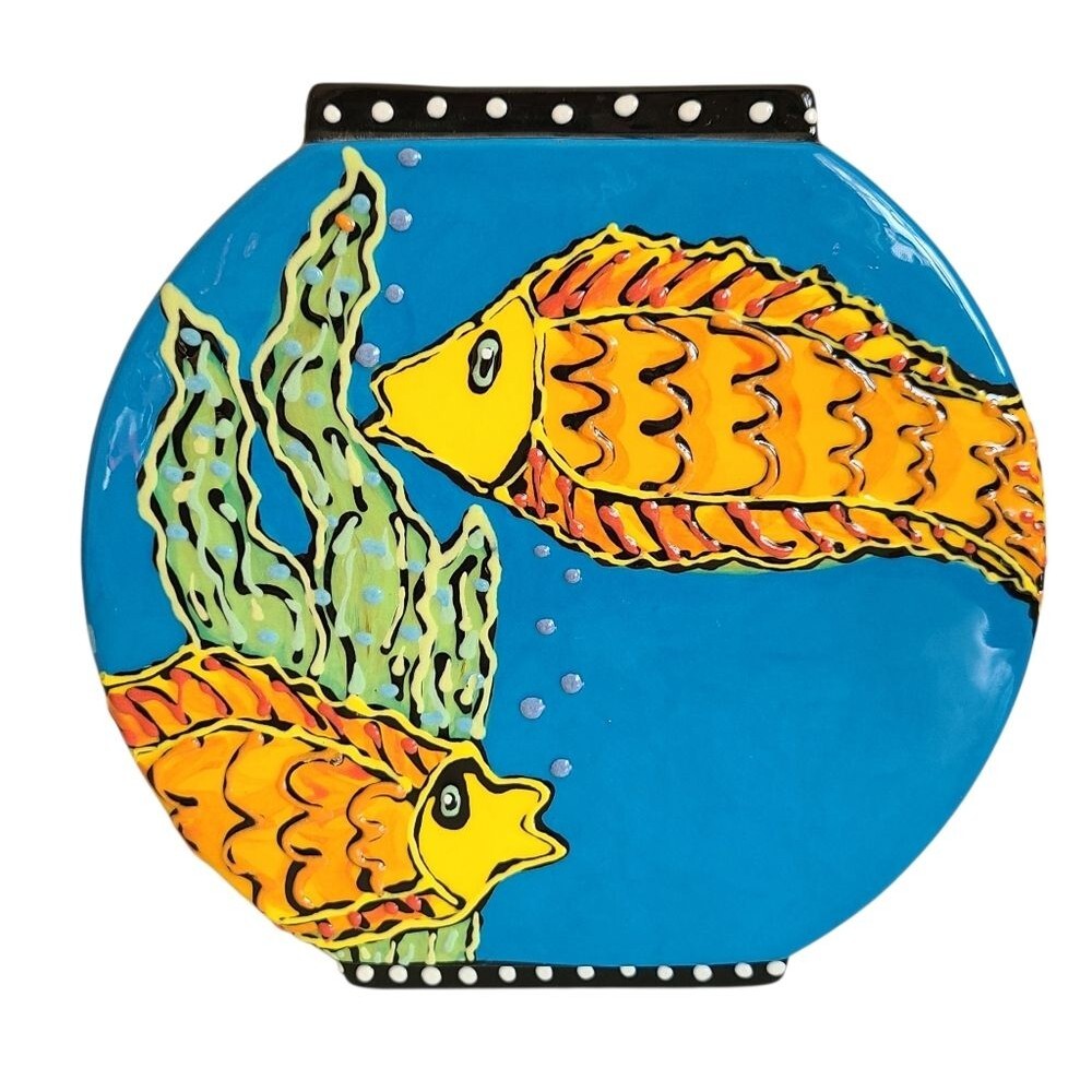 handpainted 6" ceramic vase with colorful fish